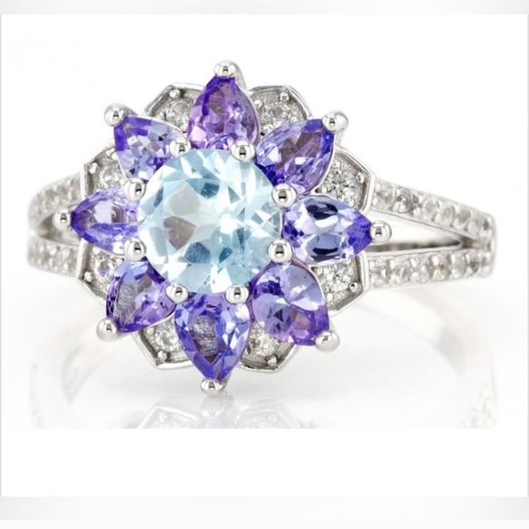 Bangkok Ratnaraj Jewelers Jewelry - Genuine Glacier Topaz & Tanzanite Ring in Sterling Silver Size 8 New